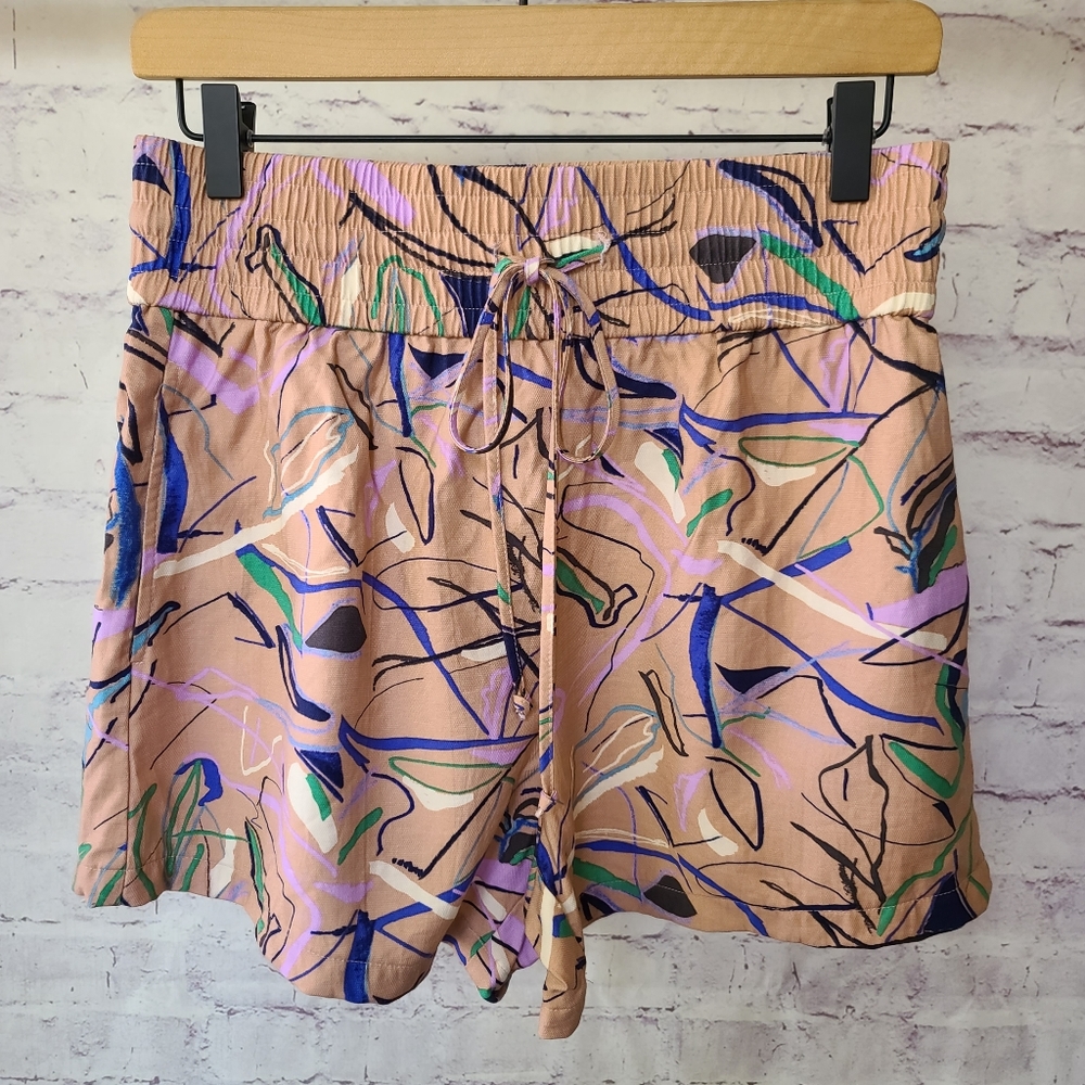 Nordstrom Open Edit Tan Doodle Print High Waist Shorts Medium